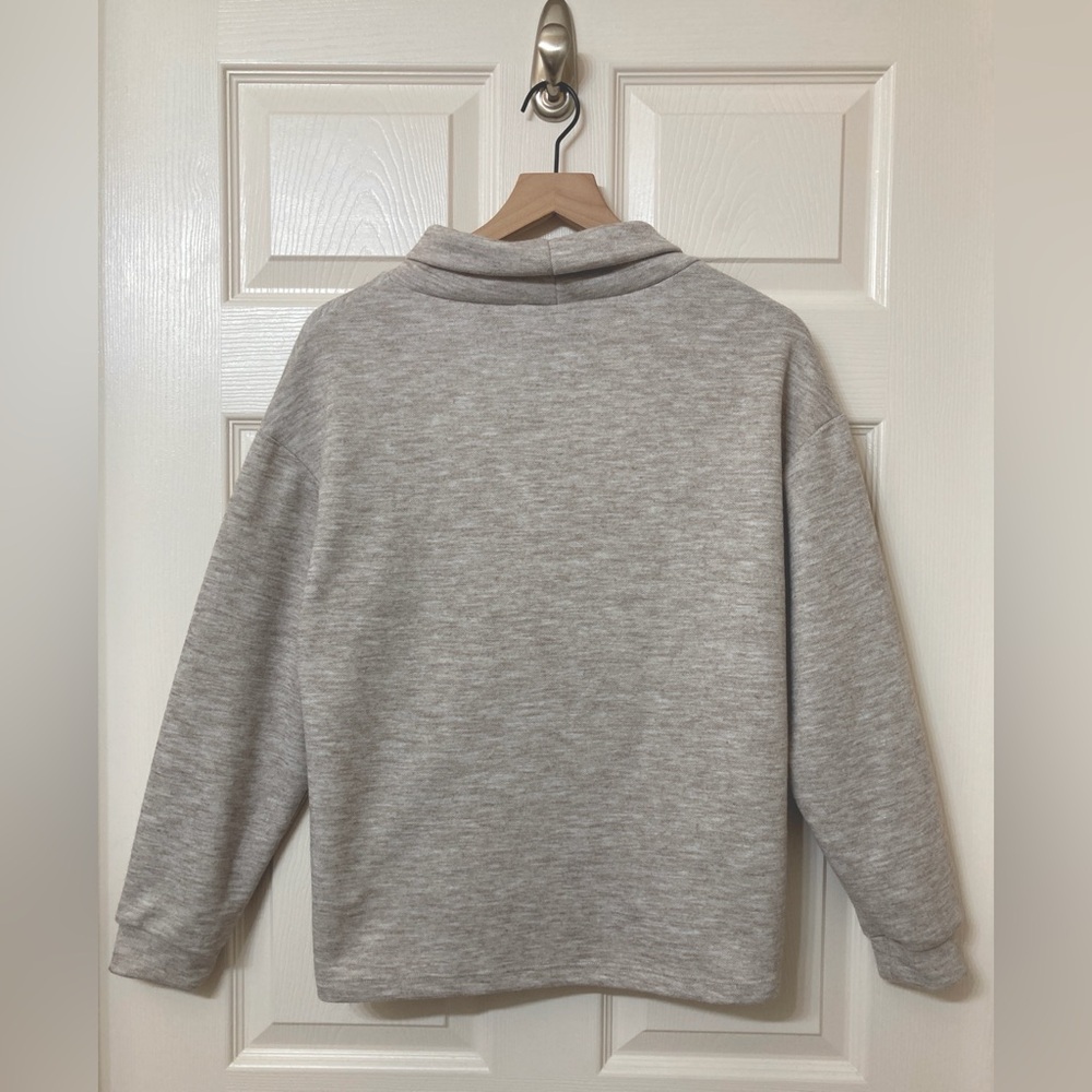 Magaschoni Beige Boxy Fit Funnel Neck Sweatshirt Large Cozy Neutral Minimalist - Picture 3 of 5